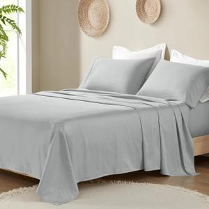 Madison Park Organic Cotton Sheet Soft & Breathable 300TC Cotton Sheets, Elastic Deep Pocket Sheet Set Fits Up to 18" Mattress, All Seasons, Lightweight, 100% Cotton Bed Sheets, Queen Grey 4 Piece
