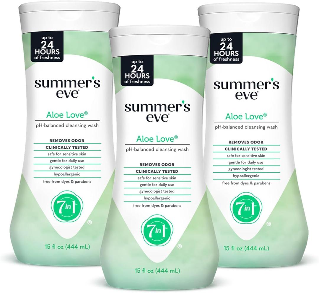 Summer's Eve Aloe Love All-Over Daily Feminine Wash, Gentle pH-Balanced Body Wash for Women Removes Vaginal Odor, 15 Fl Oz, Pack of 3