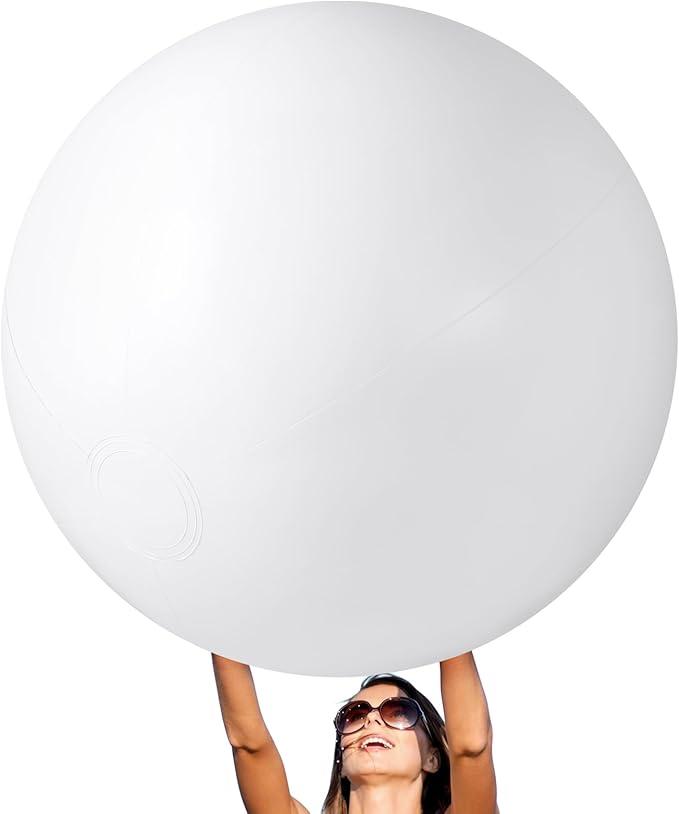 Gemscream 1 Pcs 6.5 Feet Inflatable White Giant Beach Ball Large Inflatable Ball Swimming Pool Party Balls for Summer Beach Massive Swim Decorations Supplies for Water Games Birthday Pool Party
