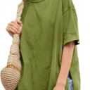 CharmWM Girls Fashion T Shirts Raw Hem Oversized Summer T Shirt Short Sleeve Tops Tees Shirt 5-14 Years (Green)