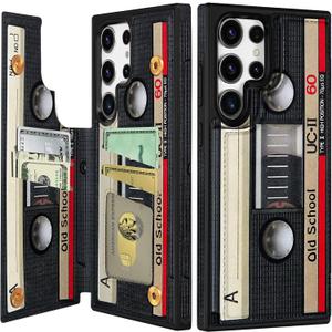 Shorogyt for Samsung Galaxy S22 Ultra Wallet Case with Card Holder - Designer Cassette Tape Pattern Kickstand Magnetic Clasp Back Flip Folio Leather Phone Cases for S22 Ultra for Women Men Girls