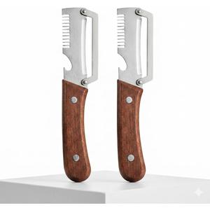 5 x Multi-Functional Vegetable Peeler 2-Pack, Ultra-Sharp Stainless Steel Potato Peeler with Built-in Bottle Opener, Ergonomic Non-Slip Wooden Handle for Kitchen, BBQ & Camping