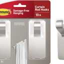 Command 10 lb Satin Nickel Curtain Rod Hooks, 2 Hangers and 4 Strips, No Drilling Home Decor and Room Decor, Use with Rod Diameters 0.5-0.75"