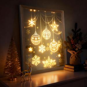 VIYYIEA Christmas Decor+Mirror+Led Light, Versatile 3-in-1 Design, Line Ornaments Wall Art, Decorative Mirror with USB Power, Modern Illuminated Wall Decor for Living Room 20L x 16W