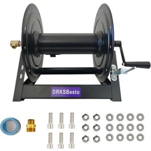 DRKSBesto Pressure Washer Hose Reel 3/8" x 350FT, Hand Crank Power Washer Hose Reel with M22 Fitting, 5000 PSI Heavy Duty Hose Reel for Water, High Pressure Washer Reel with Trailer/Wall/Van Mount