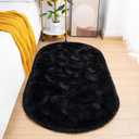 Fluffy Bedroom Rug, Small Oval Area Rugs, Cream Shag Bedside Carpet for Kids Room Nursery Dorm Cute Fuzzy Indoor Decor for Boy and Girl, 2.6 x 5.3 Feet