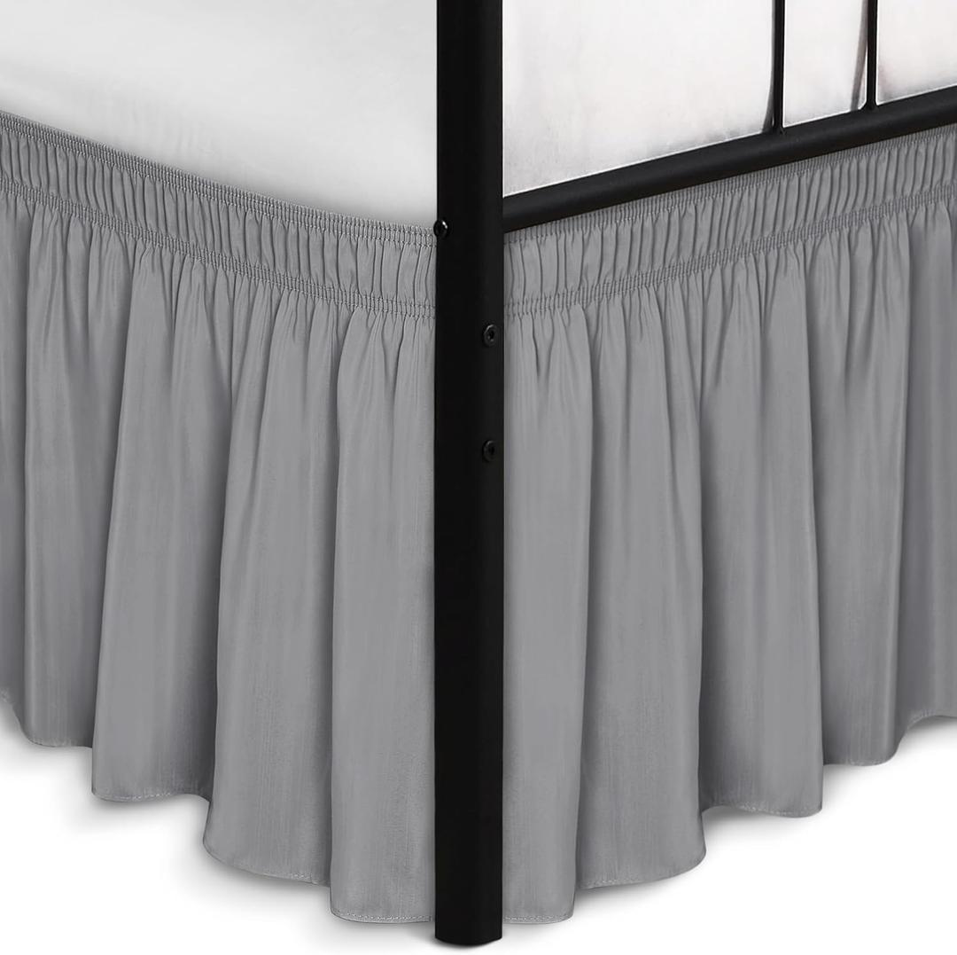 Biscaynebay Wrap Around Bed Skirts with Split Corners for Queen Beds 18" Drop, Silver Grey Adjustable Elastic Dust Ruffles Easy Fit Wrinkle Resistant Silky Luxurious Fabric Machine Washable