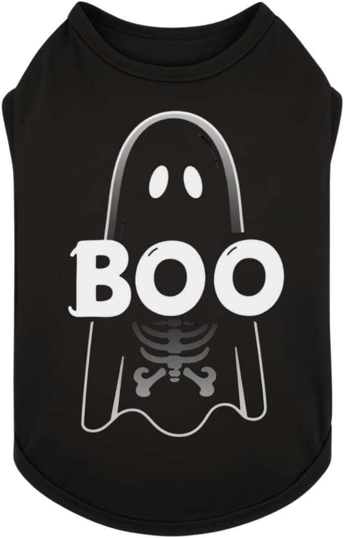 Dog Halloween Shirt Funny Dog Halloween Costume for Small Dogs,Cute Print with Skeleton, Vampire, Devil, Pumpkin (Boo Ghost)