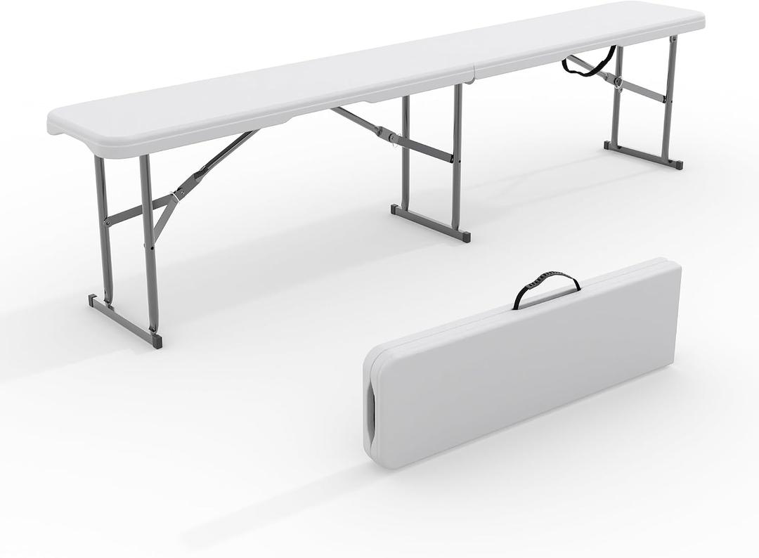 GarveeLife Portable Folding Bench 6 Foot, Plastic Foldable Bench HDPE BenchTop with Carrying Handle for Outdoor Picnic Camping Party Sports Activities - White, 1 Pack