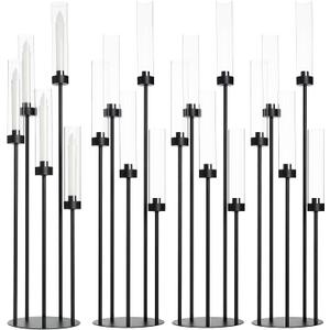 39.8''Matte Black Candle Holder with Acrylic Shades Tall 5 Arm Candelabra Black Table Centerpiece for Wedding Living Dining Room Fireplace Decoration Fit 0.98''LED Taper Candle