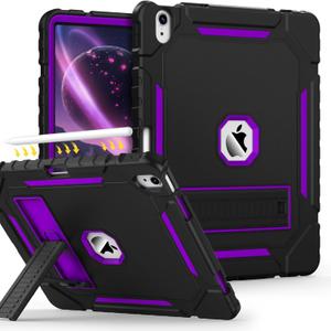 Grifobes Case for iPad Air 13-inch (M4/M3/M2) 2026/2025/2024, Heavy Duty Shockproof Rugged Protective Cover with Pencil Holder/Built-in Stand for i Pad Air 13" (Black+Purple)
