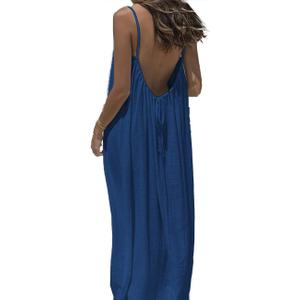 Womens Summer Casual Sleeveless Backless Cami Sundress 2026 Vacation House Dress (X-Large, Navy)