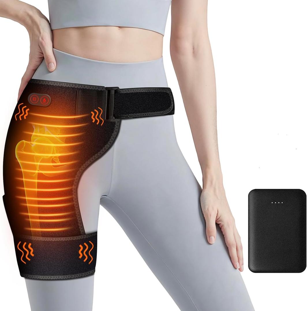 Carecomfi Cordless Heated Massage for Hip/Sciatica Pain Relief with 5000mAh Power Bank Hip Heating Pad Support Brace with Hot Physical Therapy Lower Back/Thigh/Buttock, Best Gift for Family