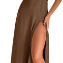 Ekaliy Womens Sexy Halter Deep V Neck Maxi Dress Sleeveless Backless Split Long Dress (XX-Large, Brown)