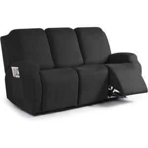 TAOCOCO Recliner Sofa Slipcover, 3 Pieces Polyester Fabric Stretch Sofa Covers for 3 Seat Reclining Couch, Soft Washable Furniture Protector with Pockets (3 Seat, Black)