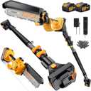 2-in-1 Electric Pole Saw - 6 Inch Brushless Mini Chainsaw with Extension Pole,2x3.0Ah Batteries,Auto Oiling,Lightweight,15.7FT Reach Extension Tree Trimmer Cordless Pole Saws for Tree Trimming Pruning