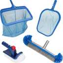 Pool Cleaning Kit Professional Heavy Duty Leaf Skimmer Net, Deep Bag Rake & Wall Scrubber Brush, 4-Piece Pool Cleaning Equipment Set for Above Ground & Inground Pools (Pole Not Included)