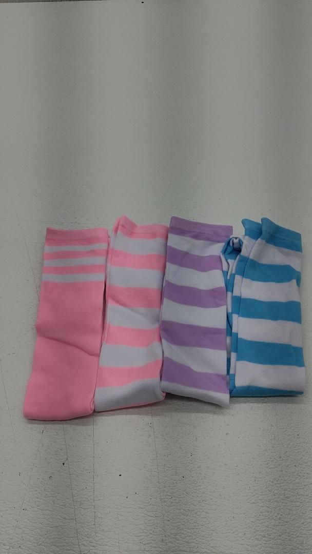DRESHOW 4 Pairs High Thigh Socks Striped Over Knee Thin Tights Long Stocking for Women Leg Warmer