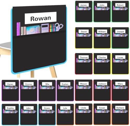 24 Pcs Chair Pockets for Classrooms, 15 X 17 Inch Seat Sacks for Classroom Chairs K-2 with Name Tag for Organizing Classroom Supplies Fits Students School Office College