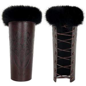 Joukavor Faux Fur Viking Leather Bracers Medieval Arm Guards Gauntlets Wristbands for Women Men LARP Accessories, One Pair