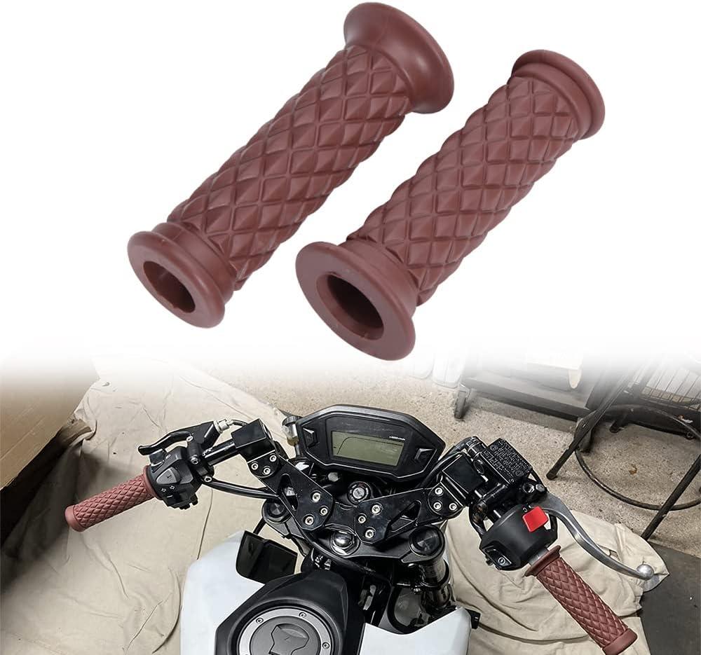 Motorbike Rubber Grips Universal 7/8" 22mm & 1" 25mm Slip Resistant Handlebar Handle Grips - Coffee,Open End