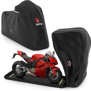 Rosefray Full Enclosed Motorcycle Cover,600D Waterproof Outdoor/Indoor Protection UV Resistant Fits Length up to 108" Motorcycle Cover for BMW Kawasaki Yamaha Honda Harley Suzuki Black