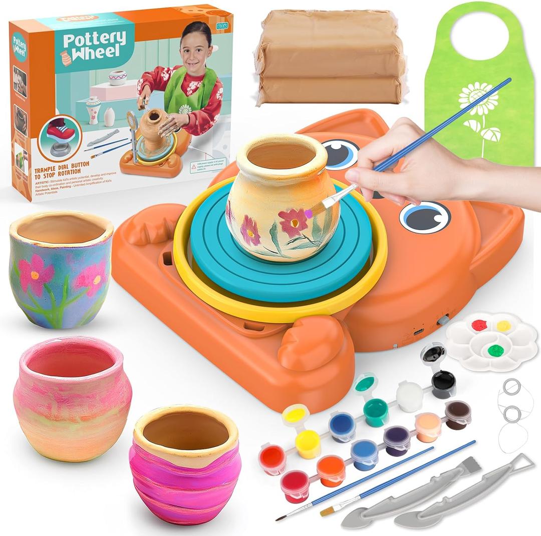 Pottery Wheel for Kids - Complete Pottery Painting Kit Art Supplies Arts and Crafts for Girls Boy Kids Toy, Birthday Halloween Christmas Gift for Kids Ages 6 7 8 9 10 11 12+, (Dog) (Orange)