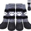 KOOLTAIL Anti Slip Dog Socks to Prevent Licking Paws for Hot/Clod Pavement,Waterproof Long Snow Dog Boots&Paw Protectors with Straps Traction Control for Hardwood Floor for Medium (M)