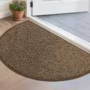 BEQHAUSE Dirt Trapper Door Mat 17" x 30" Half Circle Non-Slip Washable Doormats Entrance Rugs Absorbent Welcome Low Profile Floor Mats for Front Back Door and Entryway, Brown