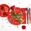 Gatherfun Valentine's Day Party Supplies Red Heart Love Disposable Paper Plates Napkins for Valentine's Day, Engagements, Anniversary, Birthday Party Serve 50