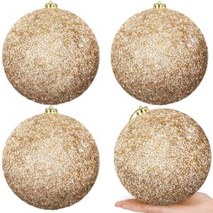 6" Christmas Balls Ornaments Large Christmas Tree Ornaments Decorations Shatterproof Shiny Christmas Hanging Balls Set with Hooks for Holiday Xmas Tree Home Decorations, 4pcs (Champagne Gold)