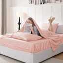JELLYMONI Natural Cotton Bedding Set, 4-Piece Striped Sheets King Size, Pink