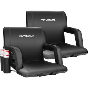 VIVOHOME Reclining Stadium Seats with Back Support and Cushion, 2 Pack Portable Padded Bleacher Chairs with Armrest and Cup Holder, Comfortable for Various Sports Events