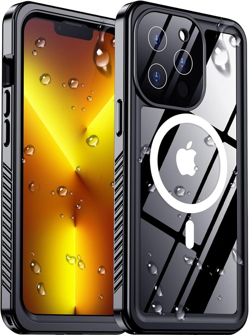 Red2Fire 2024 New Designed for iPhone 13 Pro Case Waterproof,[Compatible with MagSafe][Built-in Camera & Screen Protector][Full Body Shockproof][IP68 Waterproof][Dustproof] Phone Case 6.1" (Mag-Black/Clear)