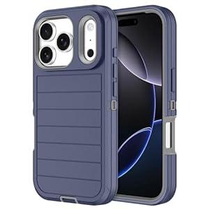 for iPhone 17 Pro Case Heavy Duty Shockproof Dropproof 3-Layer Full Body Protection Military Grade Rugged Tough Non-Slip Cover Case for Apple iPhone 17 Pro 6.3",Navy Blue/Grey