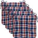 Geetery 4 Pcs Outdoor Plaid Chair Cushions with Ties for Dining Chairs Scottish Plaid Decorative Seat Cushions for Kitchen Patio Home Living Room, 15 x 16'' (Navy and Red)