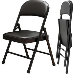 2 Pack Folding Chairs with Leather Padded Cushion and Back Metal