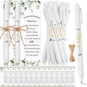 Tenceur 50 Set Baby Shower Pens Greenery Baby Shower Favor for Guest Sage Ballpoint Pens with Woodland Thank You Cards Gender Reveal Party Favor for Girl Boy Party Souvenirs Prizes