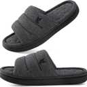 VeraCosy Mens Open-Toe Slippers Memory Foam Indoor Outdoor House Shoes (11-12, Matt Black)