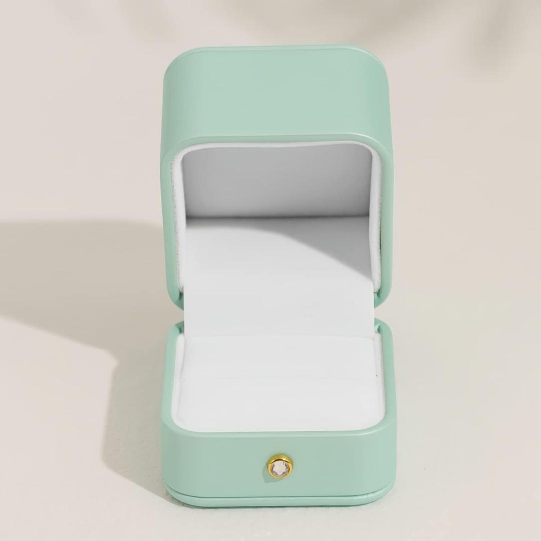 Oirlv Gorgeous Mint Green Ring Box Leather Engagement Ring Case Jewelry Gift Box for Wedding Proposal Velvet Interior