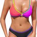 RIHOAS Women's Two Pieces Triangle Bikini Sets O Ring Linked Swimsuits Summer Beach Bathing Suit (Medium, Pink)