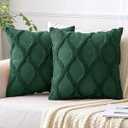 MIULEE Christmas Dark Green Decorative Throw Pillow Covers 18x18 Inch Set of 2, Soft Plush Faux Wool Couch Pillow Covers Farmhouse Throw Pillows for Couch Bed Sofa Living Room