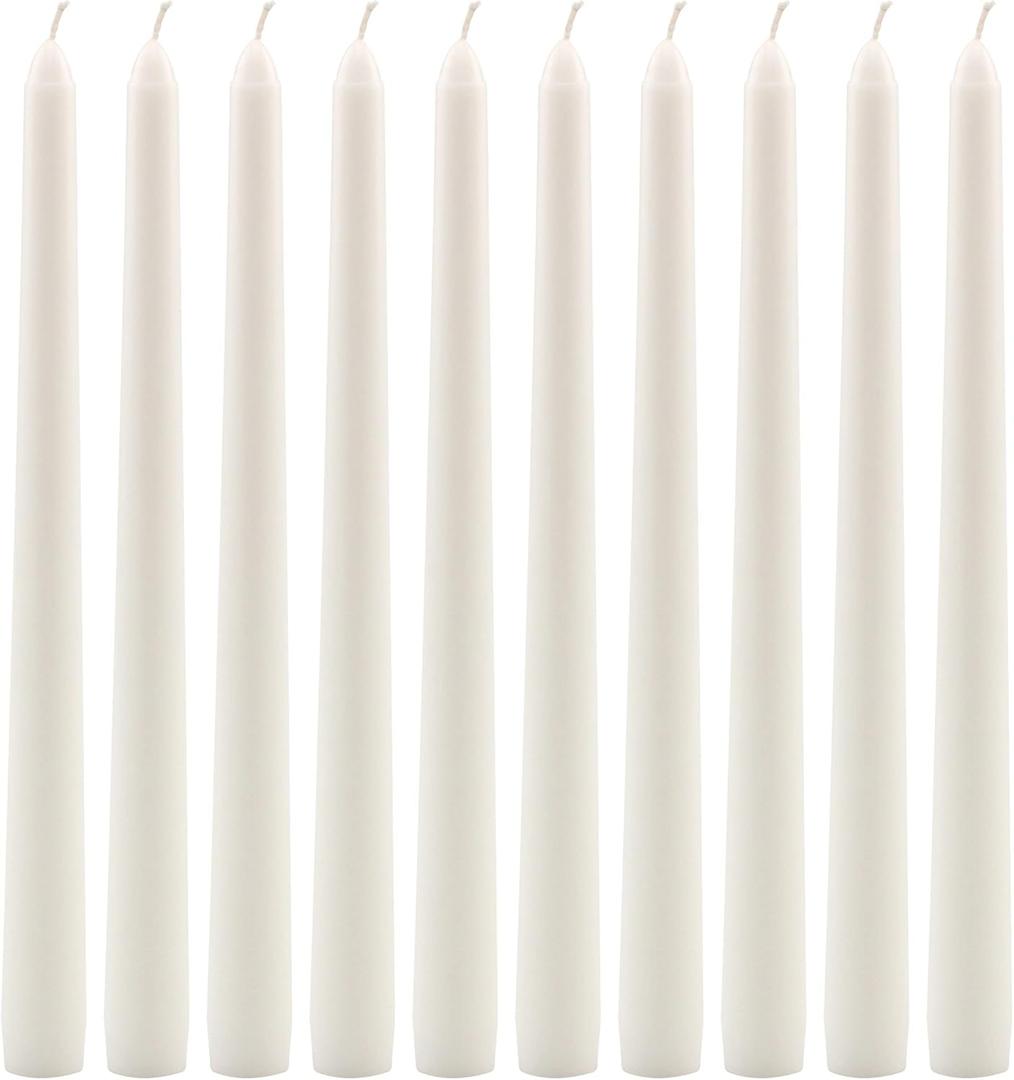 Stonebriar Tall 10" White Unscented 10 Count Taper Candles, 7 Hour Burn Time