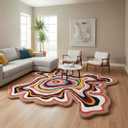 Handmade Irregular Shape Wool Area Rug | Modern Colourful Abstract Wave Design with Throw Illusion Pattern Carpet for Living Room Bedroom Dining Room & Home Decor (Multi, 4x4 ft)