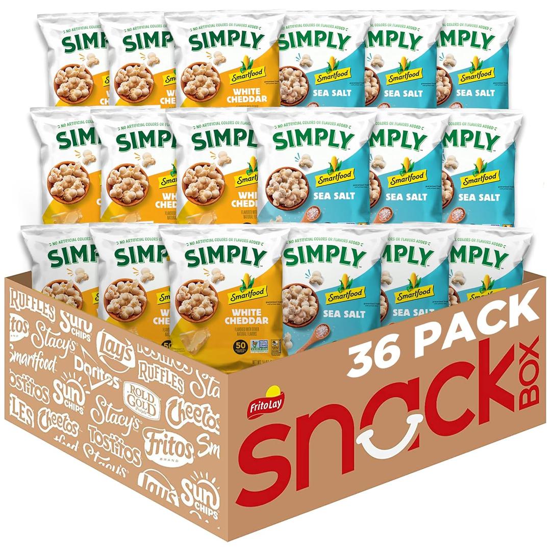 Smartfood Simply Variety Pack, White Cheddar and Sea Salt 0.5oz (36 Count) (EXP 08/25/26)