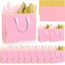 Epoesch 12 Pack Fancy Pink Gift Bags with Handles and 24 Tissue Paper, Medium Size11.8"x10"x4" Inch for Birthdays, Weddings, Party Shopping, Corporate Gifts, Easter, Mother's Day, Holiday (Pink Gold)