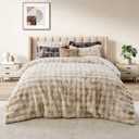 DAICO 3 Pieces Fluffy Faux Rabbit Fur Comforter Set Queen Size Tie Dyed Brown Plush Fuzzy Bubble Comforter Bedding Set Warm Cozy Bedding Comforter Sets for Winter, 1 Comforter and 2 Pillowcases