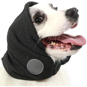 Dog Calming Hoodie, Reducing Noise Wrap Ear Muffs Noise Protection Dog Head Warp (M-Head Circle(13.7"~18.9"), Black)