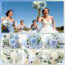 Tigeen 6 Bundles Artificial Bouquet Flowers Artificial Peonies Faux Roses Hydrangea Flowers Bouquet for Wedding Table Centerpiece Floral Vase Decor (White,Blue)