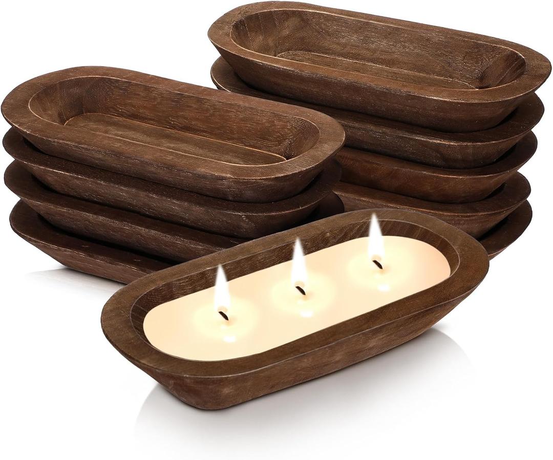 Nuogo 10 Pack Wooden Dough Bowls Bulk 12.5 Inches Rustic Dough Bowls for Wedding DIY Candle Home Crafts Making Farmhouse Fruits Supplies Decoration(Brown)